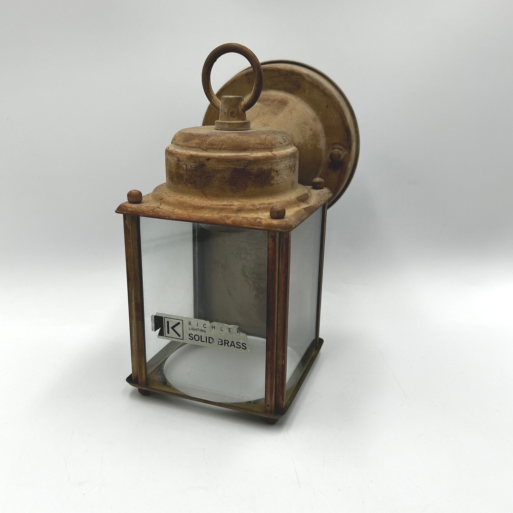 Kichler Solid Brass Wall Lantern Light Weathered Patina Glass Outdoor 8"